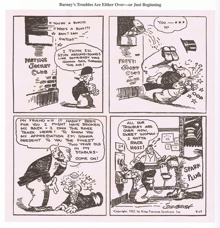 Barney Google strip from July 17, 1922 by Billy DeBeck, the era Spark Plug the racehorse debuted
