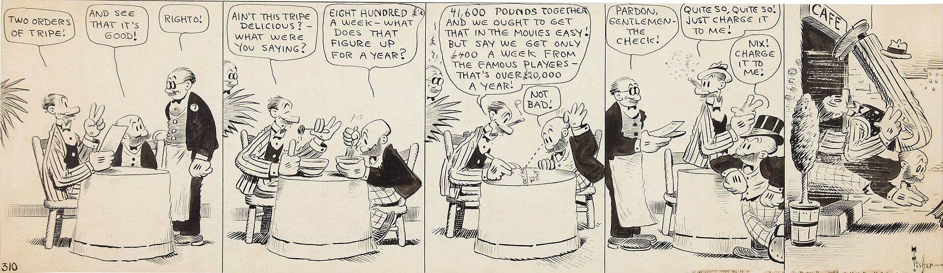 Mutt and Jeff original daily strip artwork from 1925 by Bud Fisher